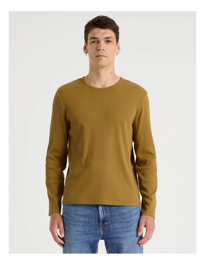 Garment Dye Long Sleeve Rib T-Shirt in Gold image 1