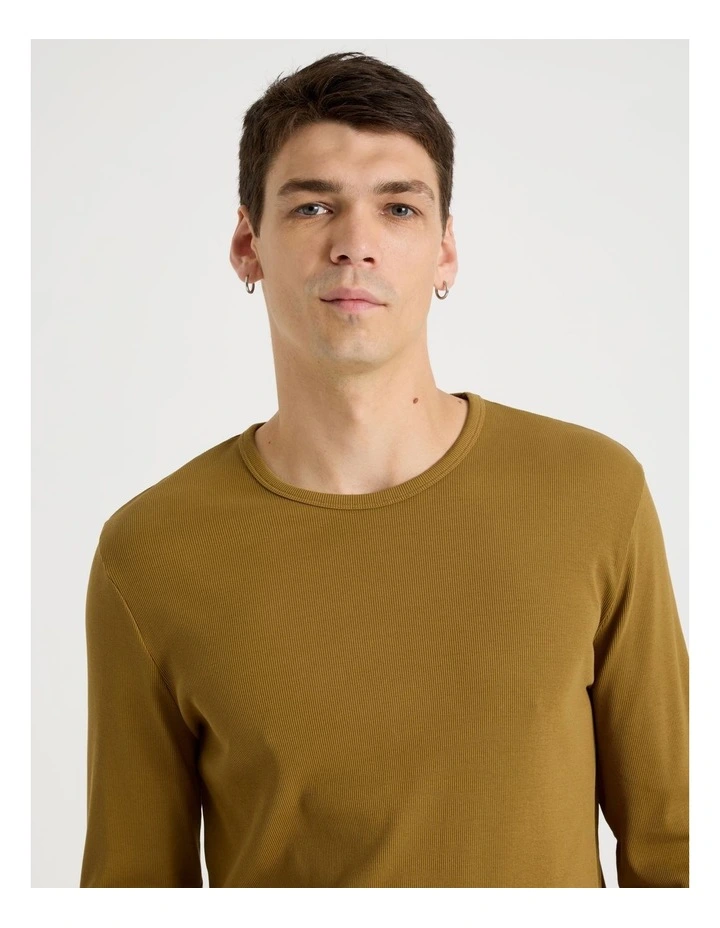 Garment Dye Long Sleeve Rib T-Shirt in Gold image 3