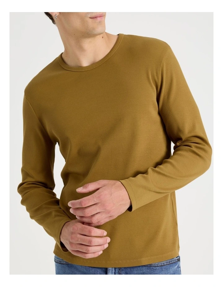 Garment Dye Long Sleeve Rib T-Shirt in Gold image 4