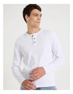 Slim Henley Waffle in White