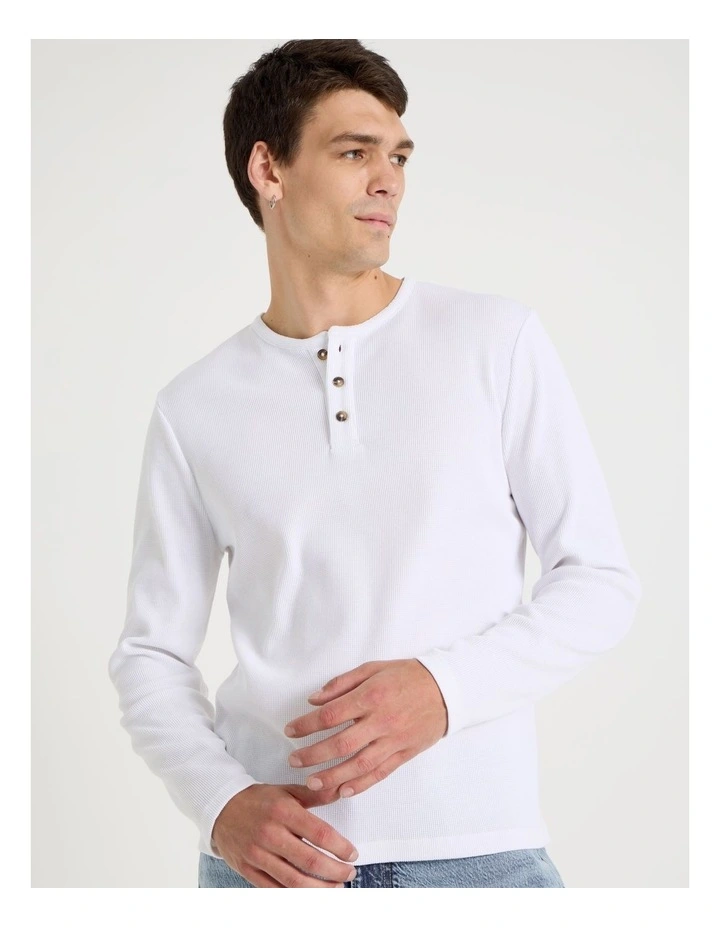 Slim Henley Waffle in White image 1