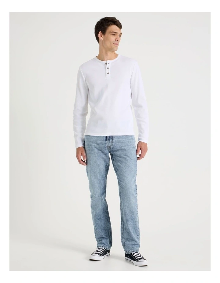 Slim Henley Waffle in White image 4