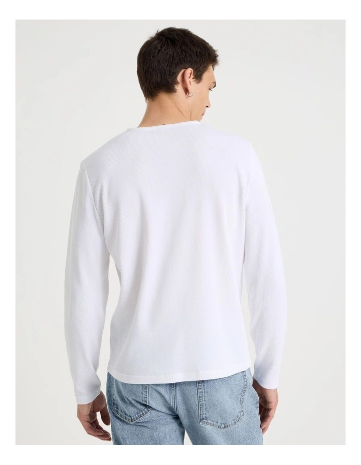 Slim Henley Waffle in White image 5