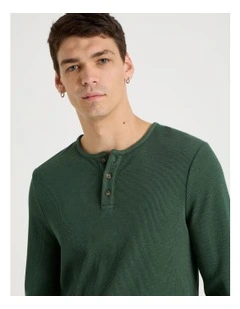 Garment Dye Slim Henley Waffle in Dark Green
