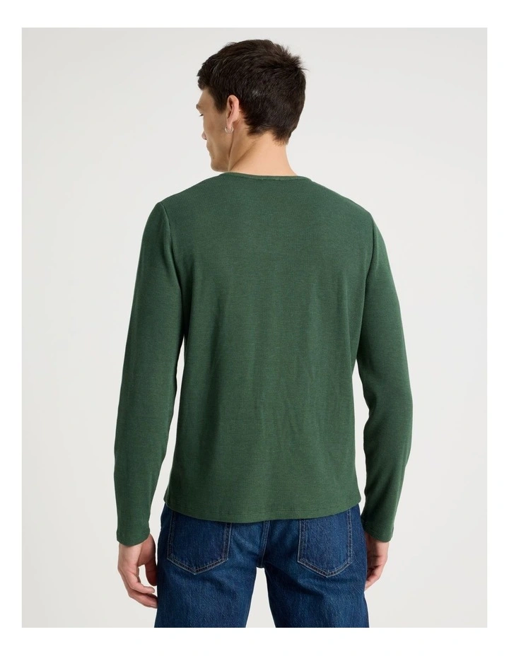 Garment Dye Slim Henley Waffle in Dark Green image 2