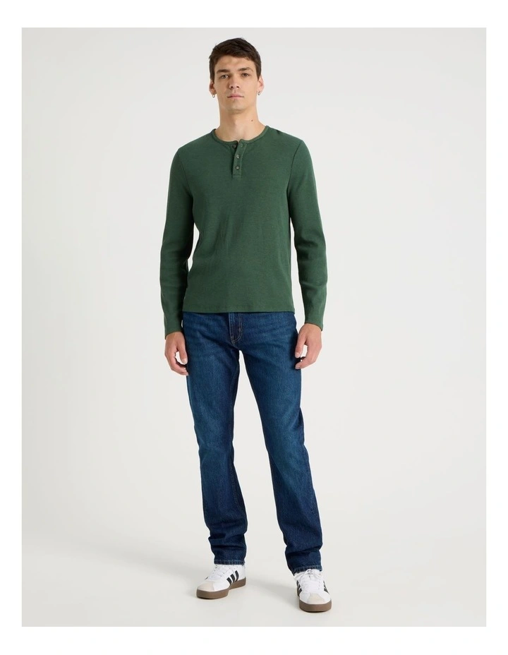 Garment Dye Slim Henley Waffle in Dark Green image 3