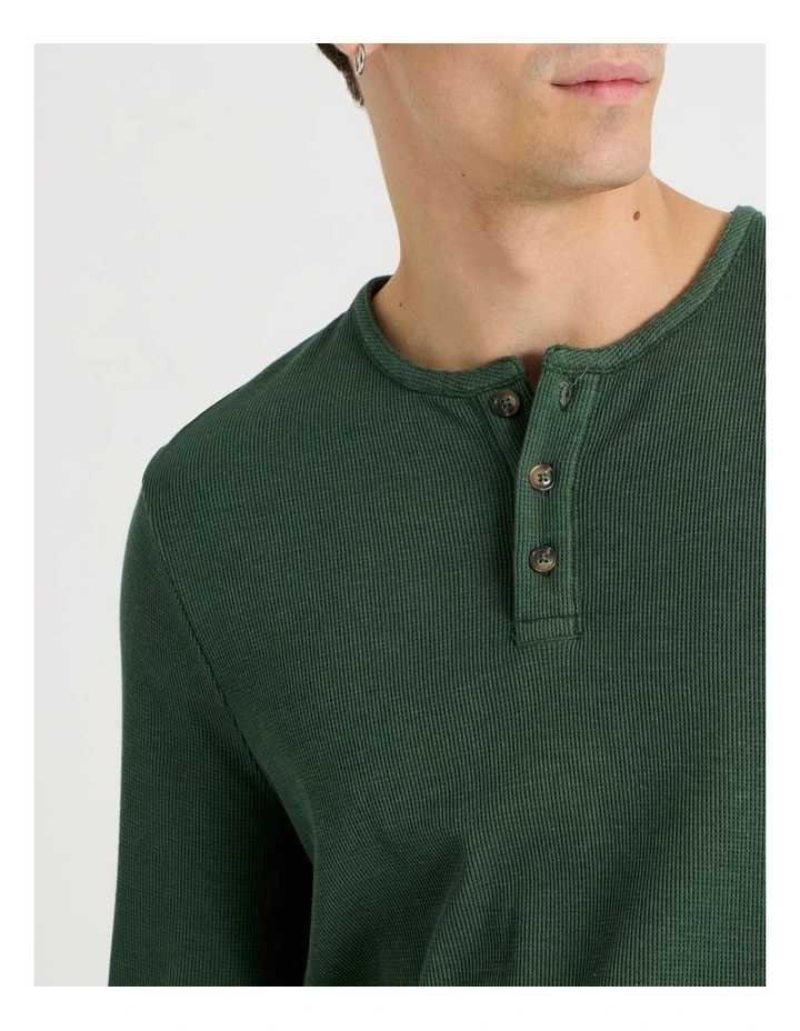 Garment Dye Slim Henley Waffle in Dark Green image 4