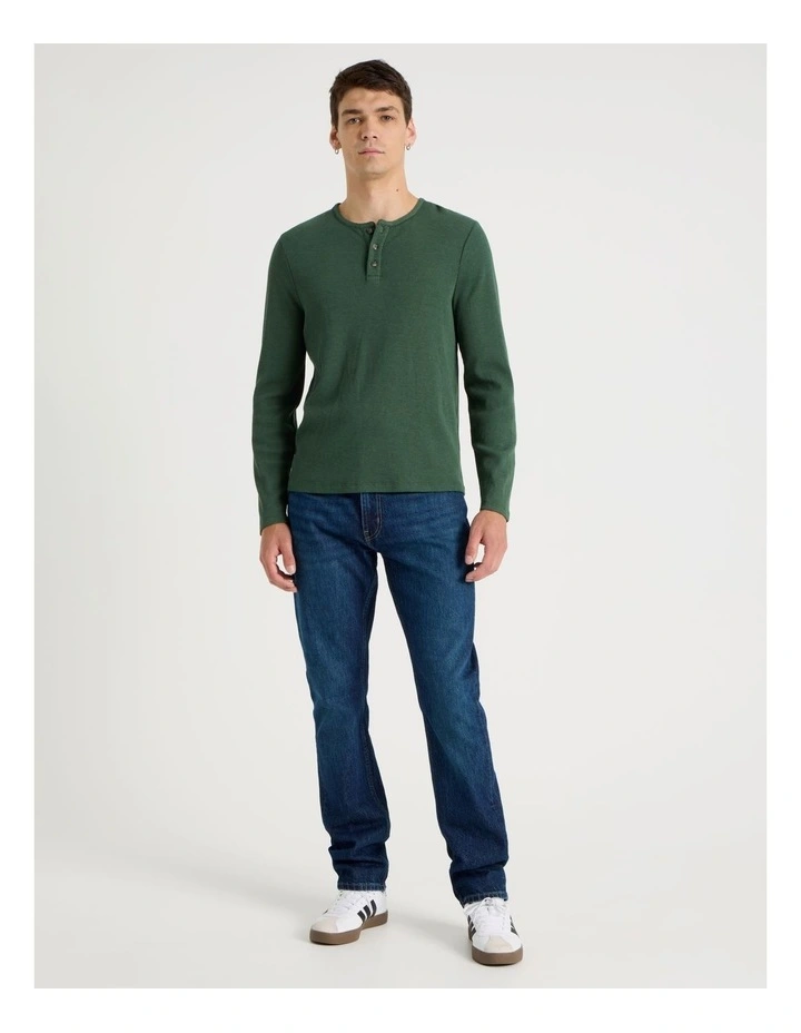 Garment Dye Slim Henley Waffle in Dark Green image 5