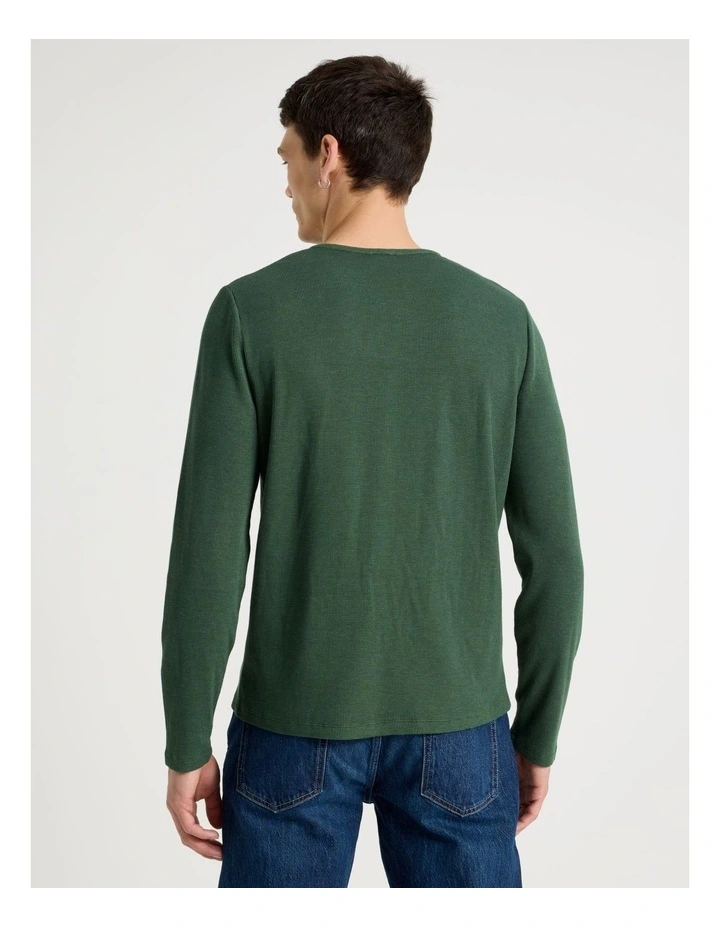 Garment Dye Slim Henley Waffle in Dark Green image 5