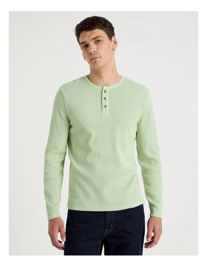 Garment Dye Slim Henley Waffle in Sage image 1