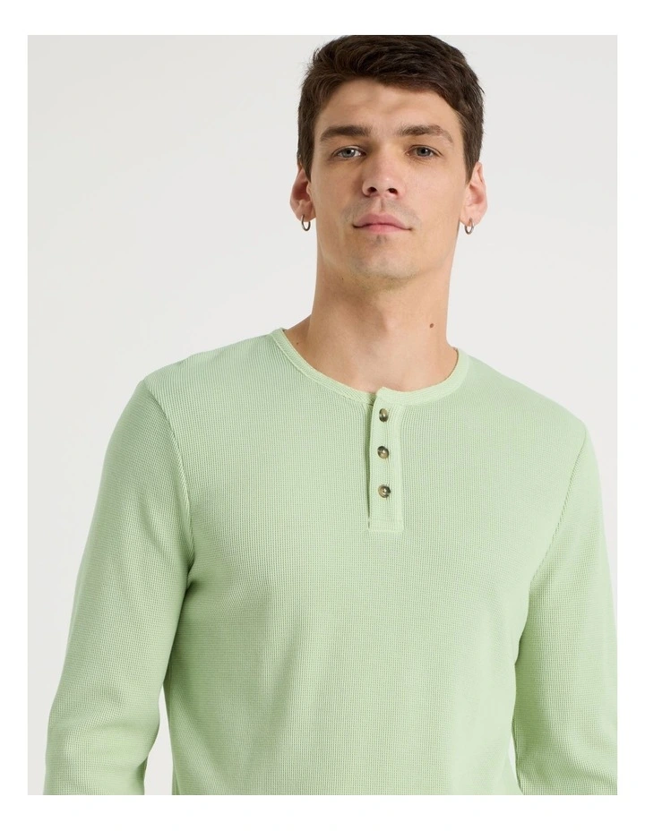 Garment Dye Slim Henley Waffle in Sage image 2