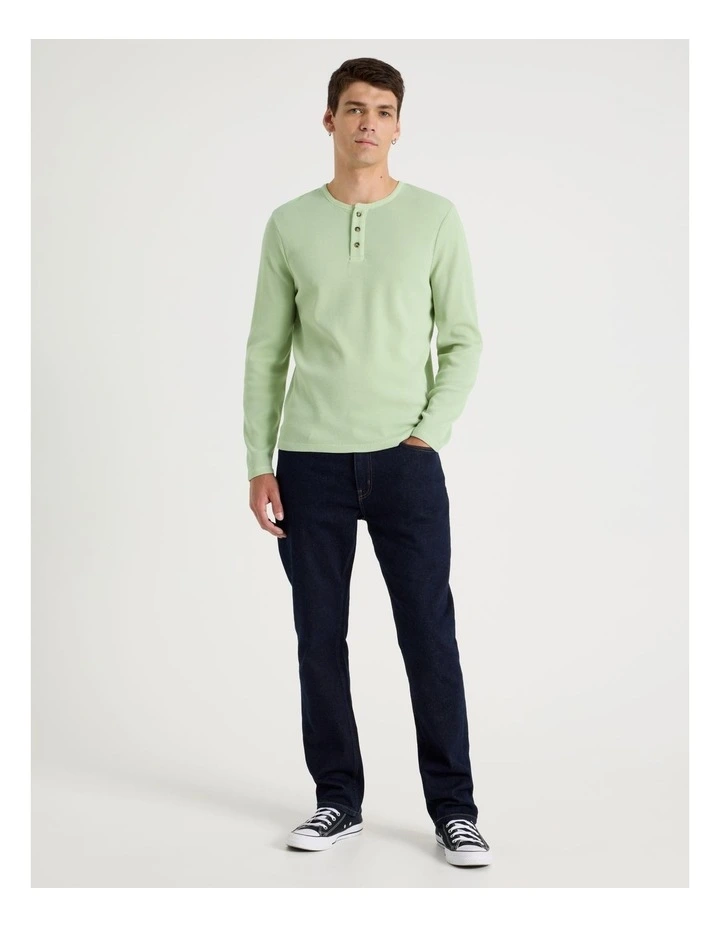 Garment Dye Slim Henley Waffle in Sage image 3