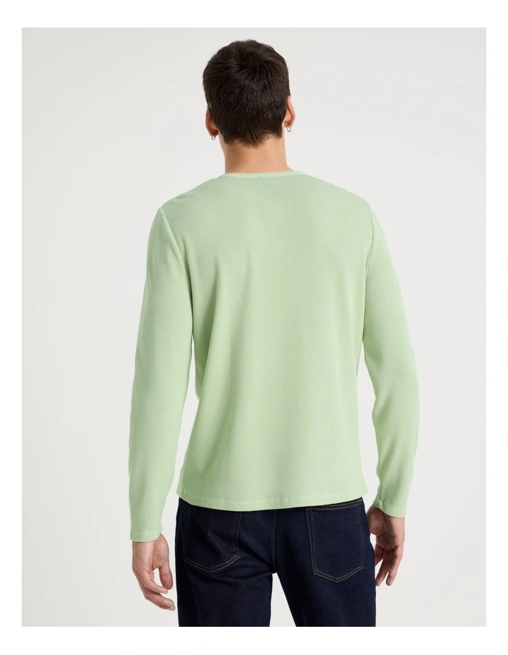 Garment Dye Slim Henley Waffle in Sage image 4