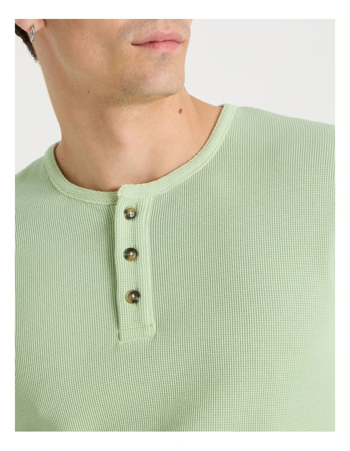 Garment Dye Slim Henley Waffle in Sage image 5