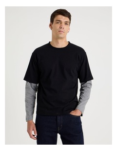 Grab Double Sleeves T-Shirt in Black