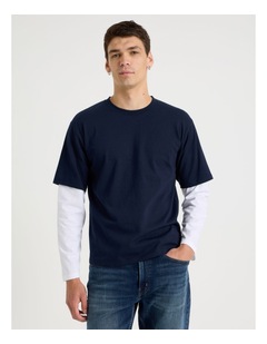 Grab Double Sleeves T-Shirt in Navy