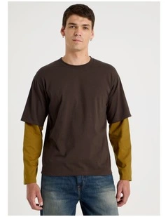 Double Sleeves T-Shirt in Brown