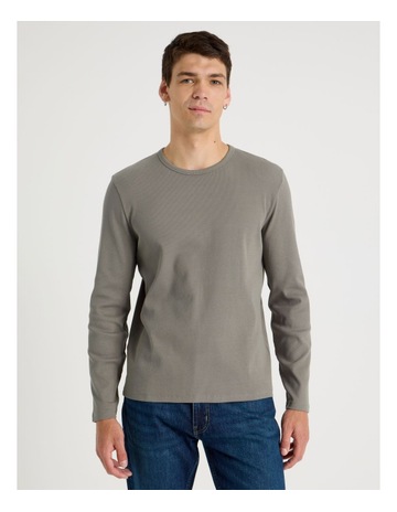 Grab Long Sleeve Rib T-Shirt in Charcoal | MYER