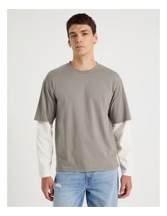 Grab Double Sleeves T-Shirt in Stone