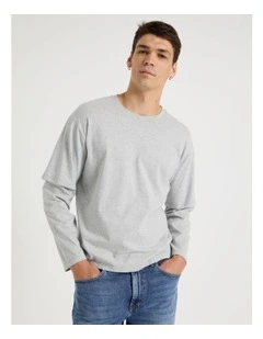 Double Sleeves T-Shirt in Grey Marle