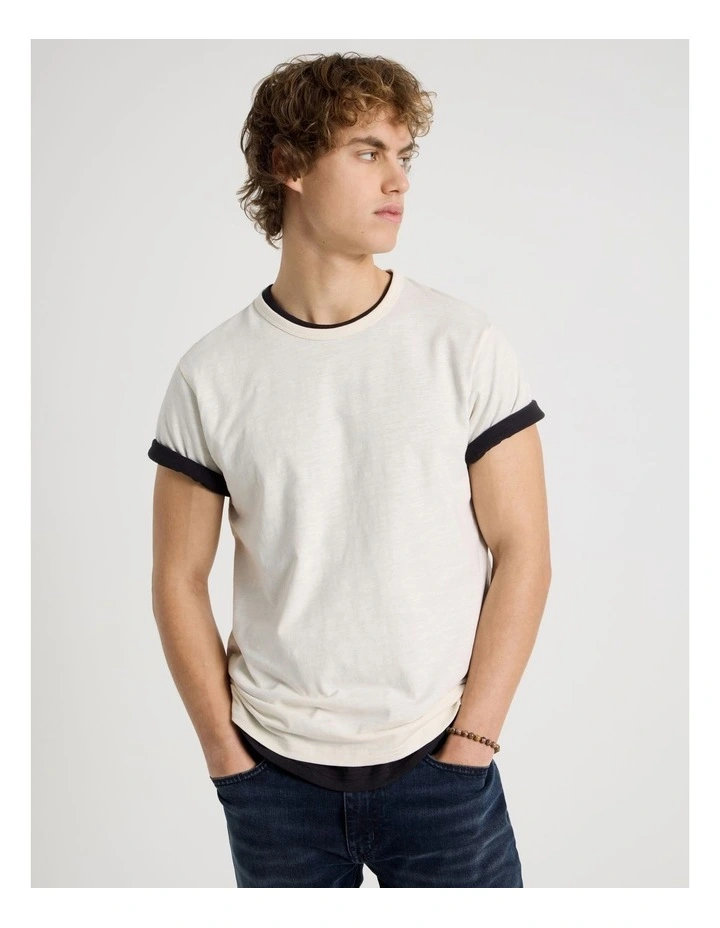 Regular Fit Crew Slub T-Shirt in Ecru image 1