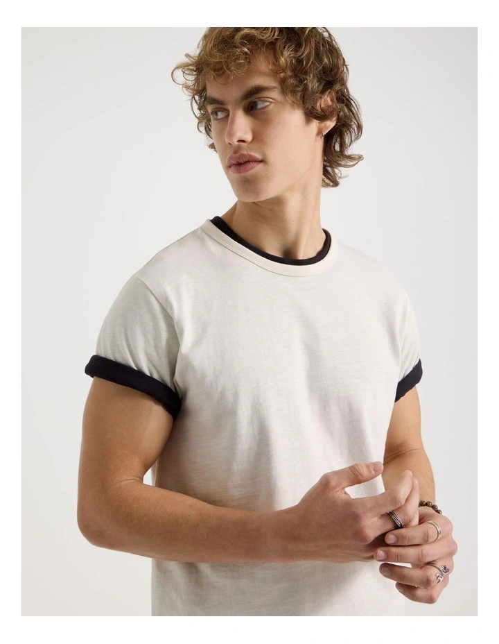 Regular Fit Crew Slub T-Shirt in Ecru image 2