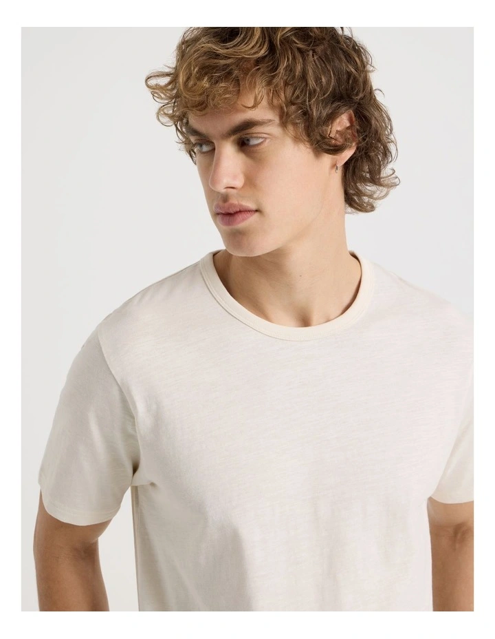 Regular Fit Crew Slub T-Shirt in Ecru image 7