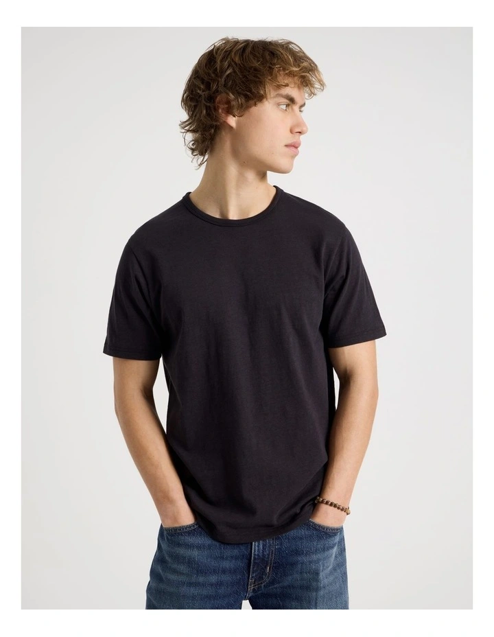 Regular Fit Crew Slub T-Shirt in Black image 1