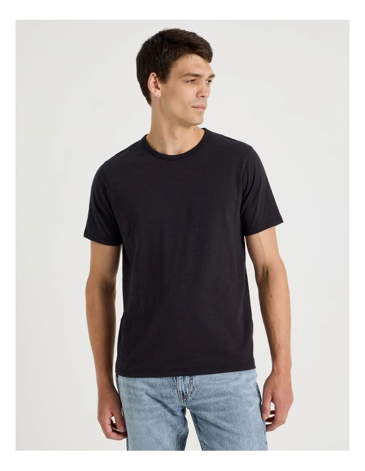 Crew Neck Slub T-Shirt in Black image 1