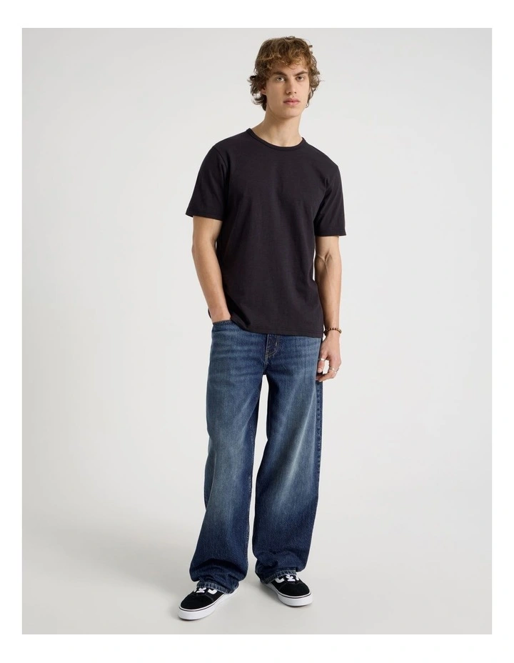 Regular Fit Crew Slub T-Shirt in Black image 2
