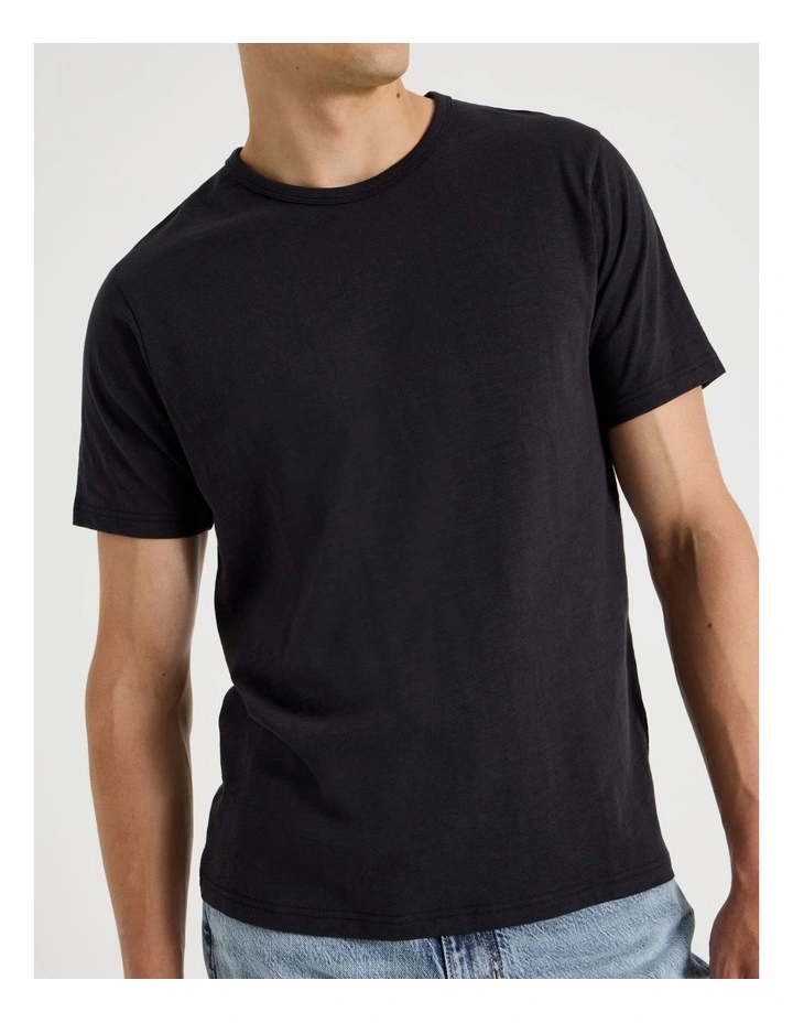 Crew Neck Slub T-Shirt in Black image 2