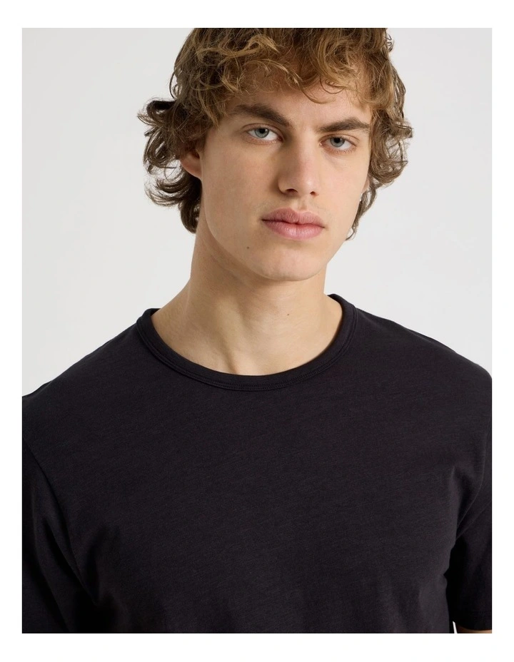Regular Fit Crew Slub T-Shirt in Black image 3