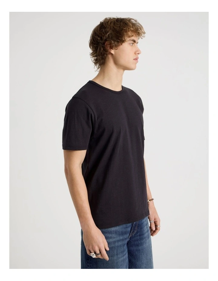 Regular Fit Crew Slub T-Shirt in Black image 4