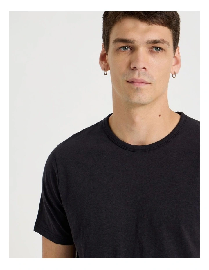 Crew Neck Slub T-Shirt in Black image 4