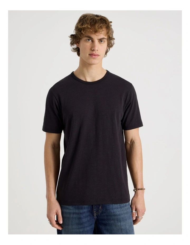 Regular Fit Crew Slub T-Shirt in Black image 5