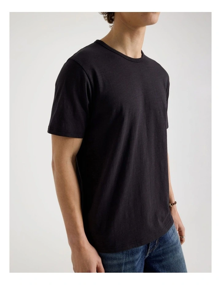 Regular Fit Crew Slub T-Shirt in Black image 7