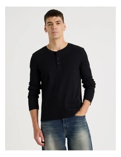 Regular Fit Henley Rib Knit in Black