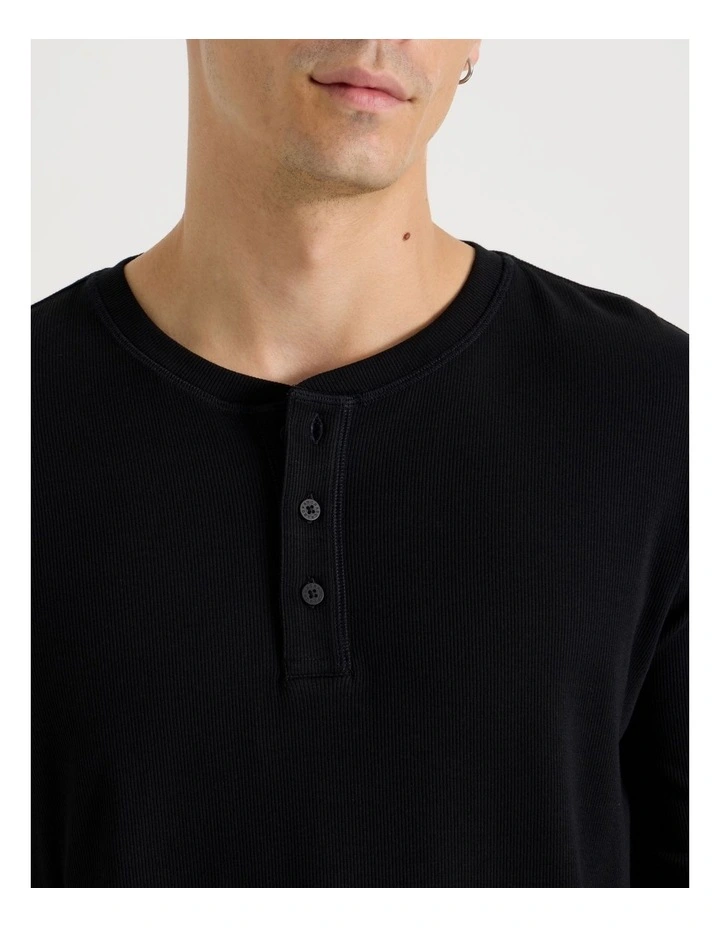 Regular Fit Henley Rib Knit in Black image 3