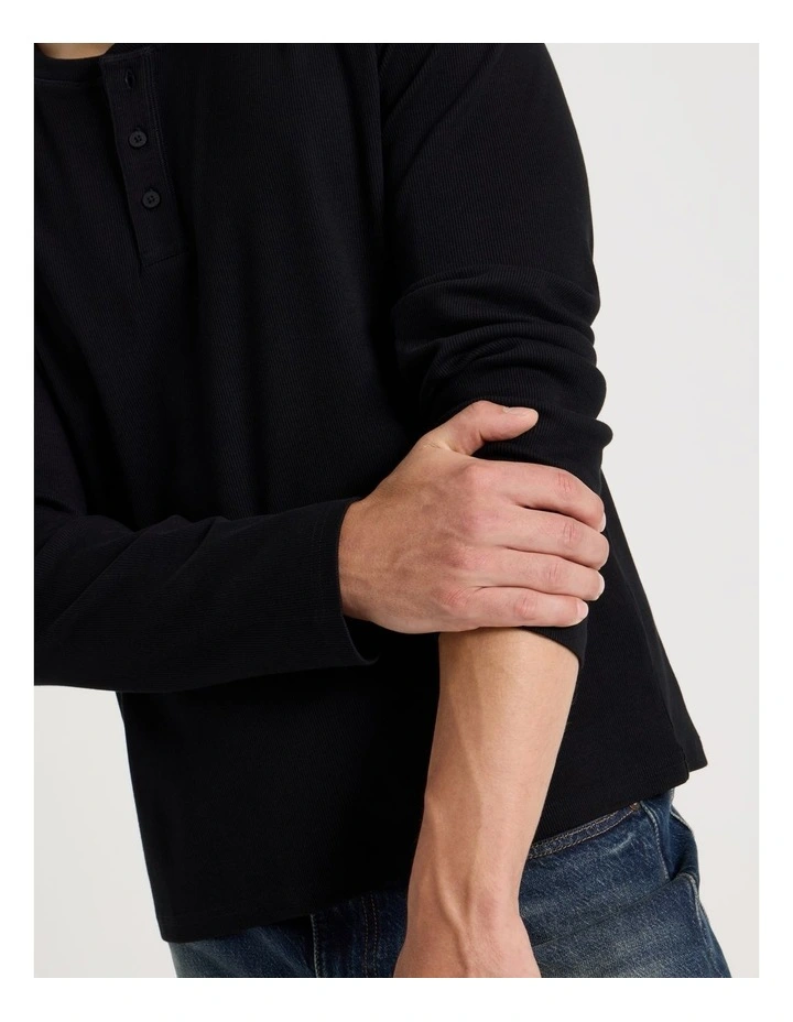 Regular Fit Henley Rib Knit in Black image 4