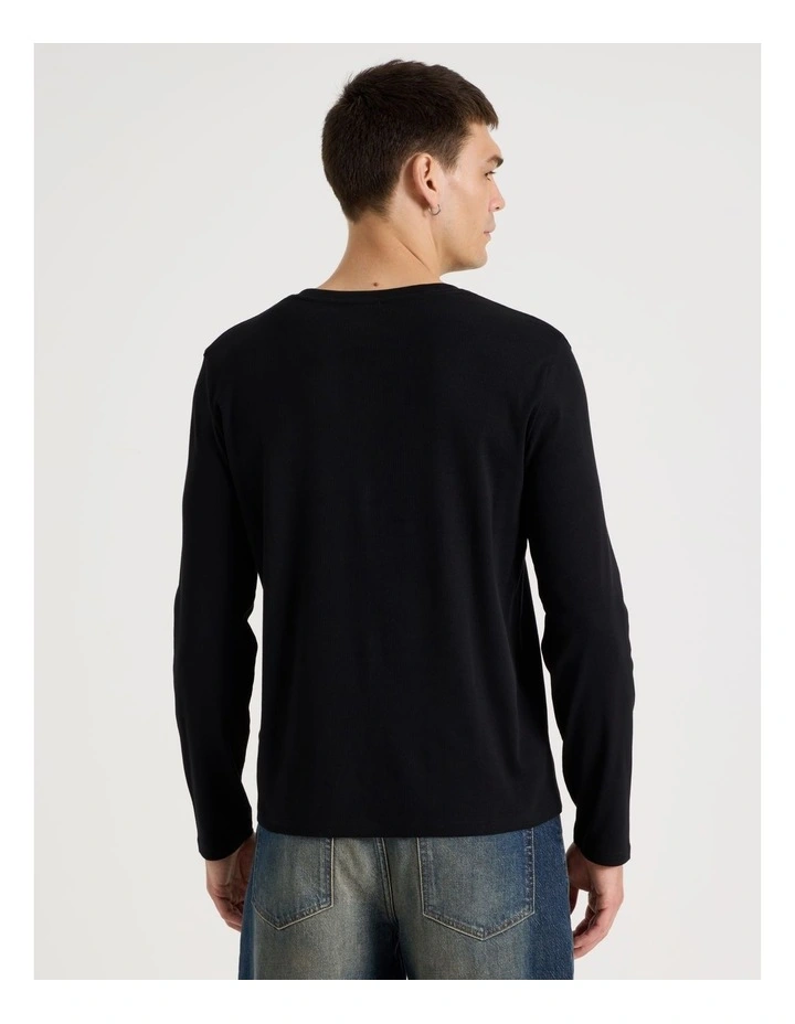 Regular Fit Henley Rib Knit in Black image 5