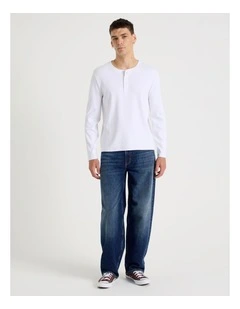 Regular Fit Henley Rib Knit in White