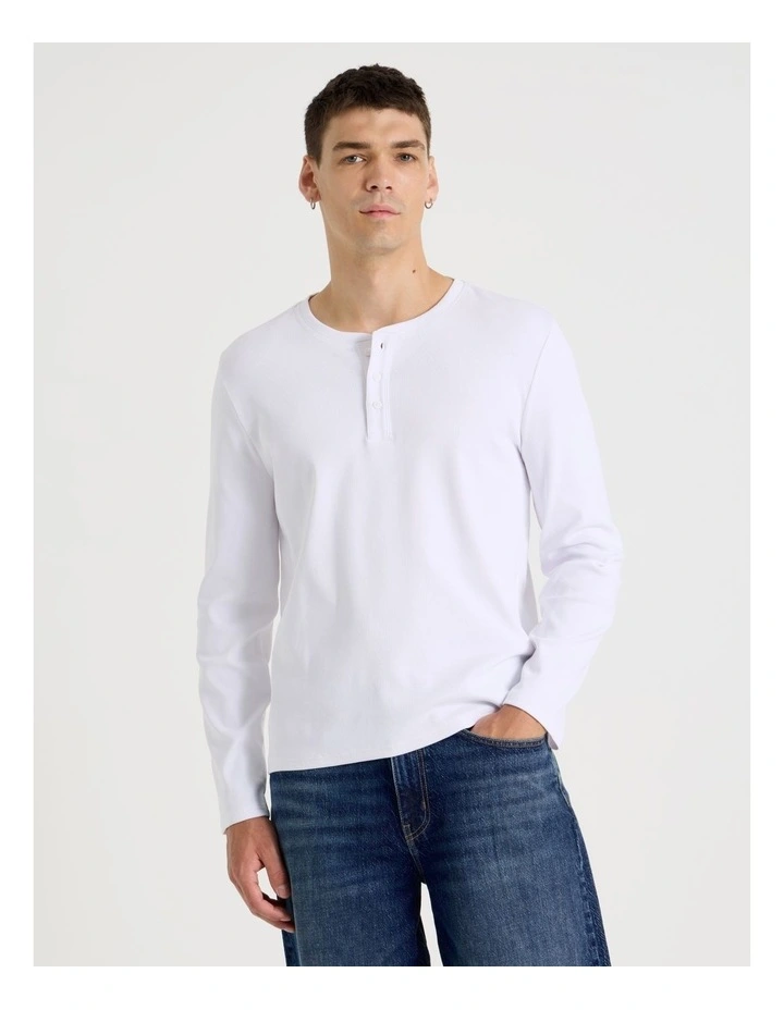 Regular Fit Henley Rib Knit in White image 2