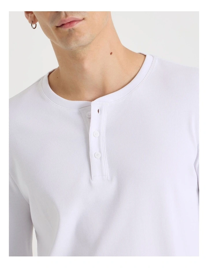 Regular Fit Henley Rib Knit in White image 3