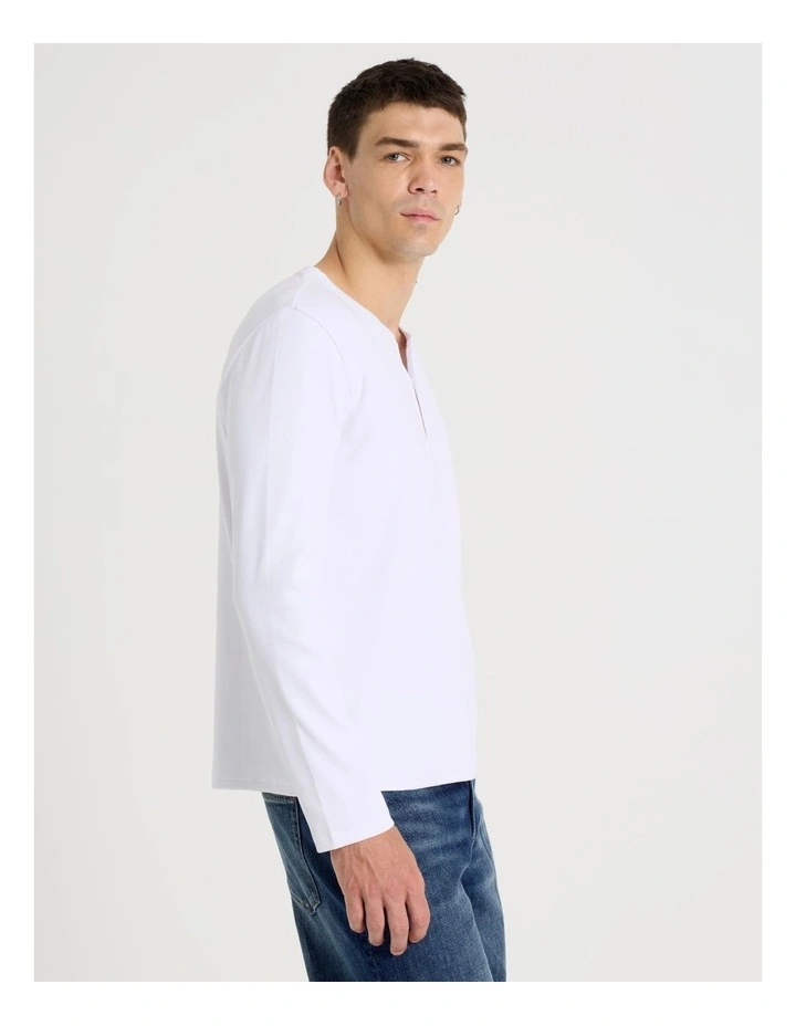Regular Fit Henley Rib Knit in White image 4
