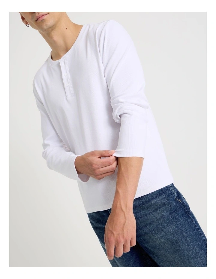 Regular Fit Henley Rib Knit in White image 5