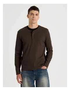 Regular Fit Henley Rib Knit in Brown