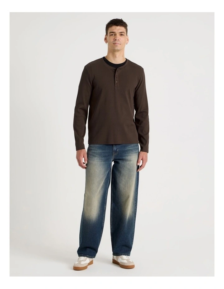 Regular Fit Henley Rib Knit in Brown image 2