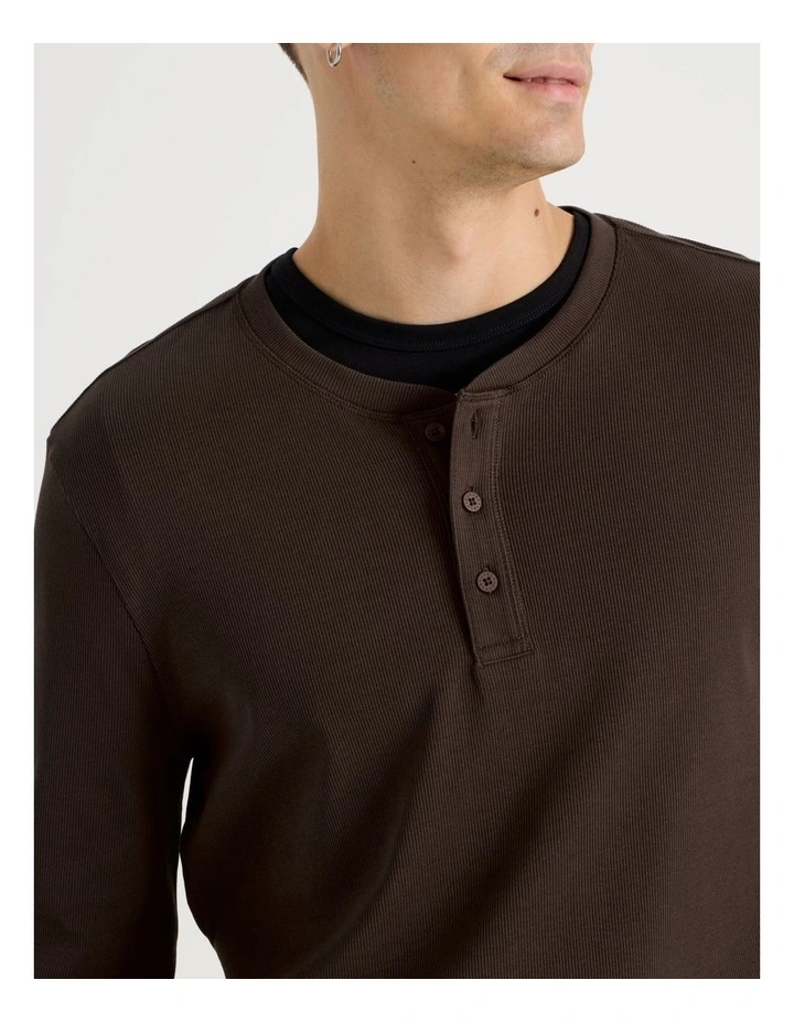 Regular Fit Henley Rib Knit in Brown image 3