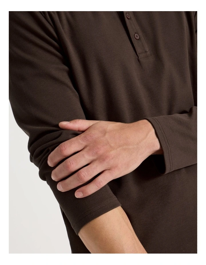 Regular Fit Henley Rib Knit in Brown image 4