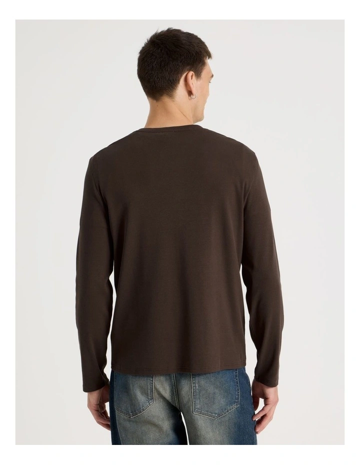 Regular Fit Henley Rib Knit in Brown image 5